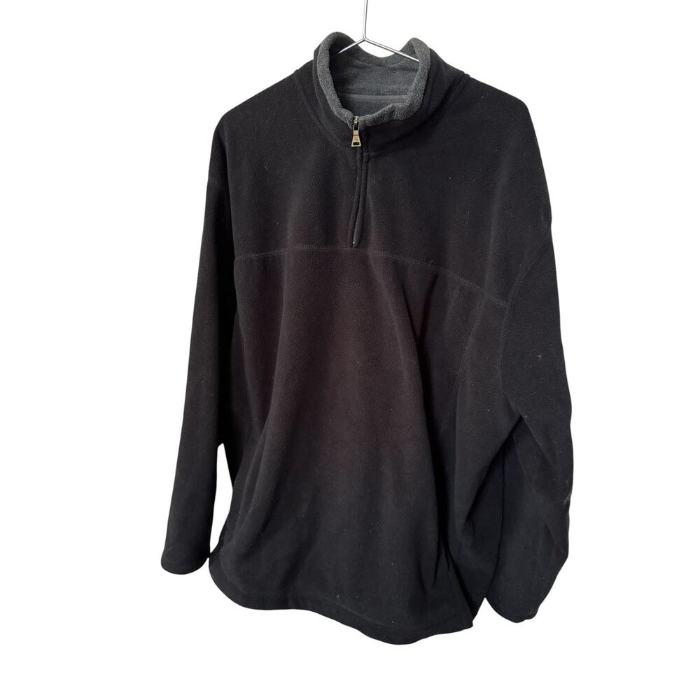 St Johns Bay Mens 2XLT Black Fleece Pullover 1/4 Zip Outdoor Mock Neck Tall